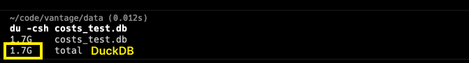 Size of data on disk with DuckDB