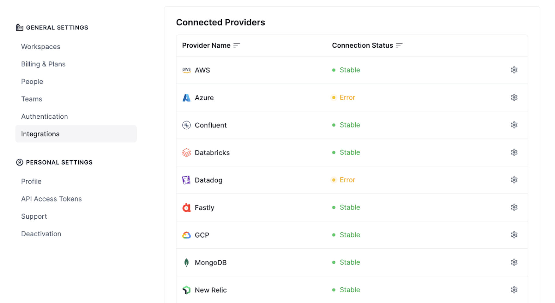 The new Integration card layout in the Vantage console