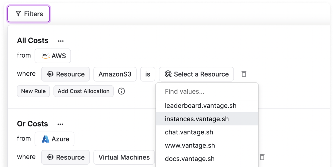 Filtering by resource